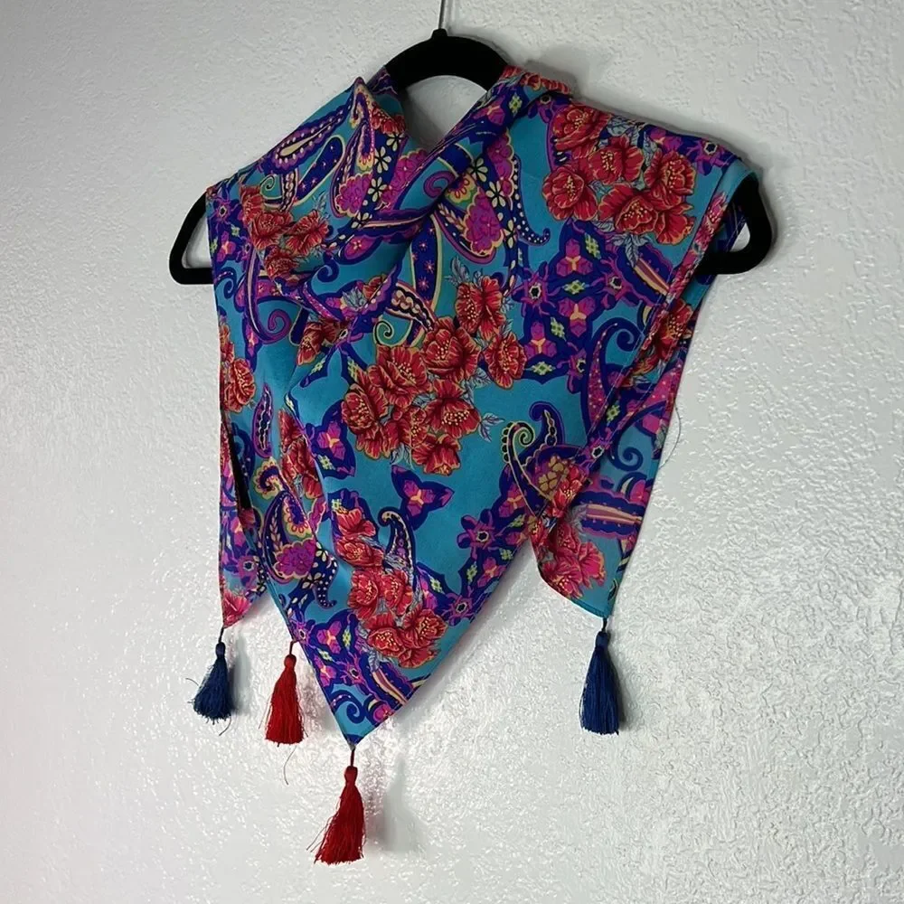 Vintage retro Diane Freis multicolor floral paisley silk scarf